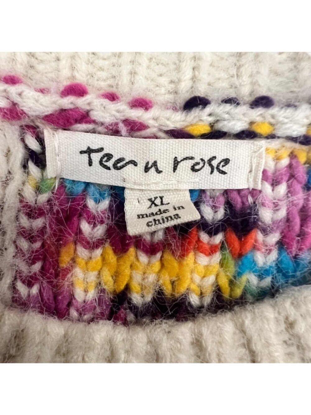 Tea n Rose Womens Fuzzy Knit Pullover Sweater Multicolor Print Size XL - Picture 8 of 9